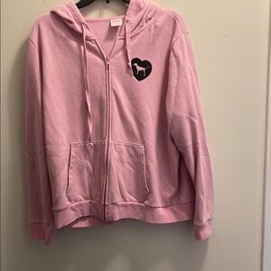 Pink Zip-Up Hoodie with Drawstrings and Relaxed Fit